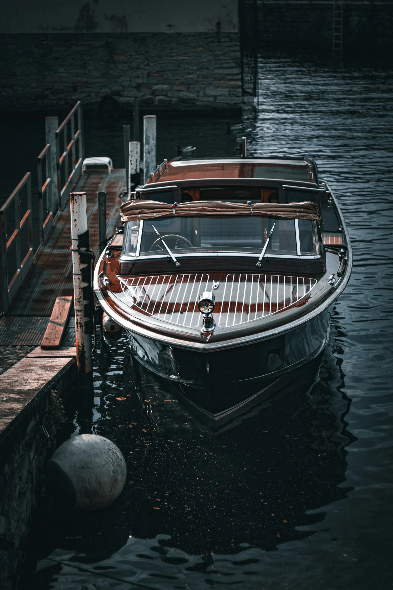 Wooden Riva moored on Lake Como