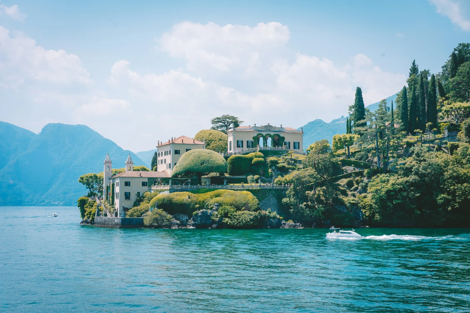 Lakeside villa seen from a boat on Lake Como